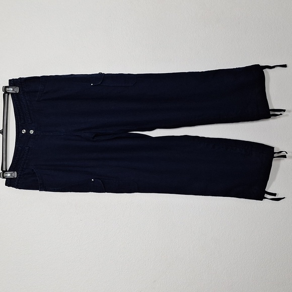 INC International Concepts Navy Blue Lagenlook 100% Linen Utility Cargo Pants 10 - Picture 1 of 15